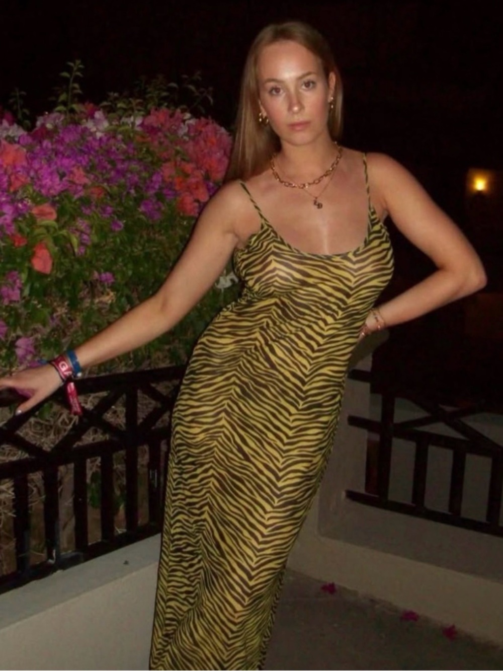 Simon Miller Yellow and Black Zebra-Print Maxi Slip Dress XL